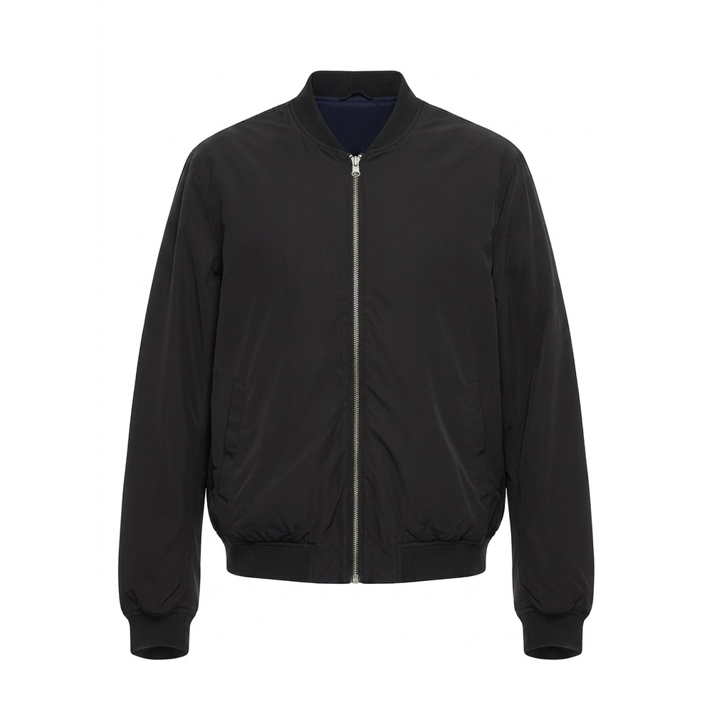 YoungLA Mens Reversible Bomber Jacket Black Navy Blue XXL Full Zip Nylon Spandex